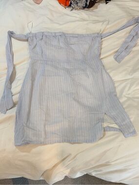by the way. Light Blue & White Striped Tie-Shoulder Dress